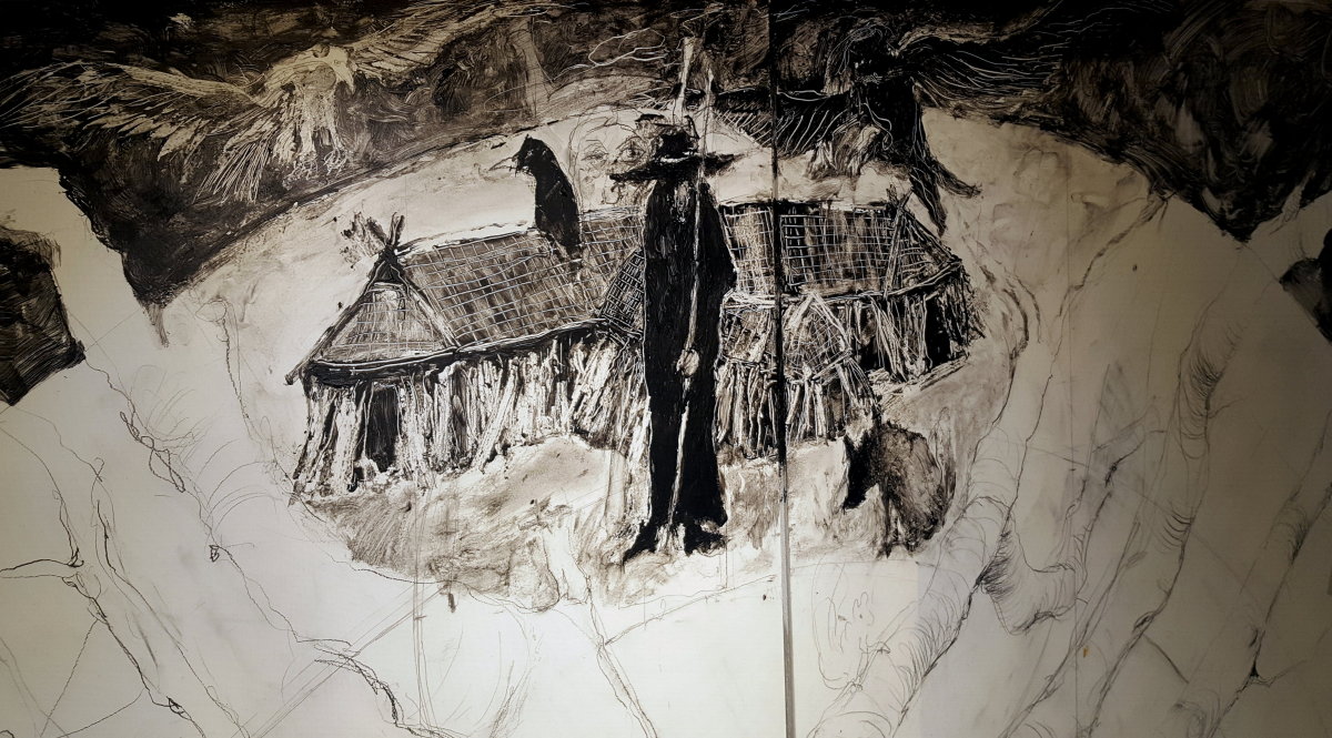Detalje med Odin og Valhalla i værket Yggdrasil - Livets træ er proces Detalje med Odin og Valhalla i værket Yggdrasil - Livets træ er proces